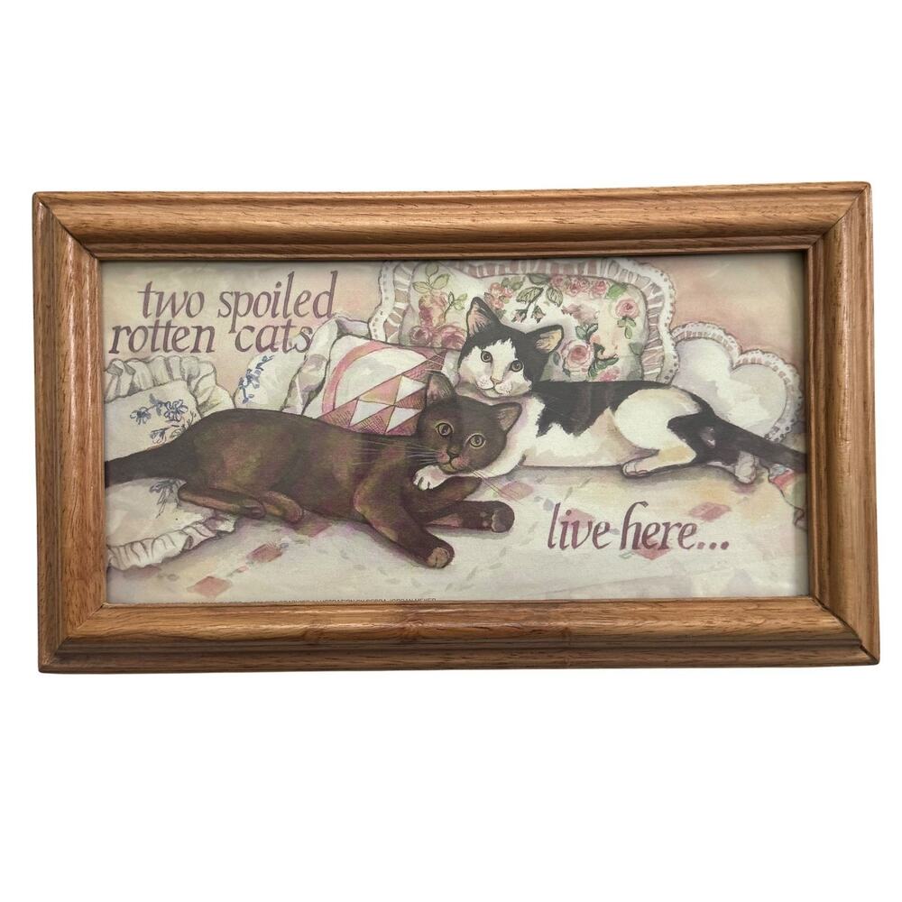 Vintage Figi Graphics Framed Print "Two Spoiled Rotten Cats Live Here" Wall Art